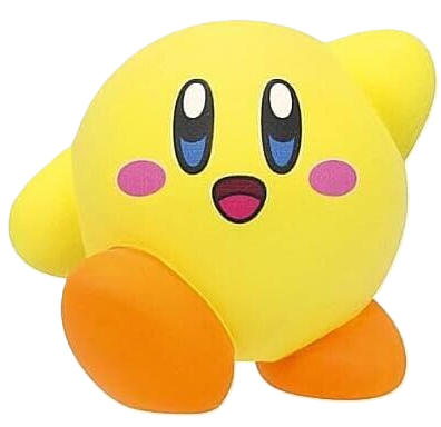 A small yellow vinyl kirby with an open happy expression.