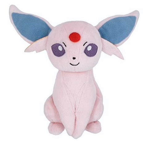A light purple Espeon plush in a seated position. The eyes are nicely embroidered.