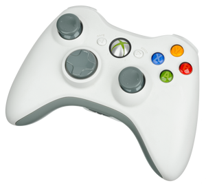 A white Xbox 360 wireless controller