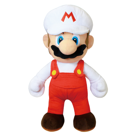 A very large, high quality, and well-stuffed Fire Mario plush. He has lots of nice little details including nicely embroidered eyes, a shapely mustache, and button details on his red overalls.