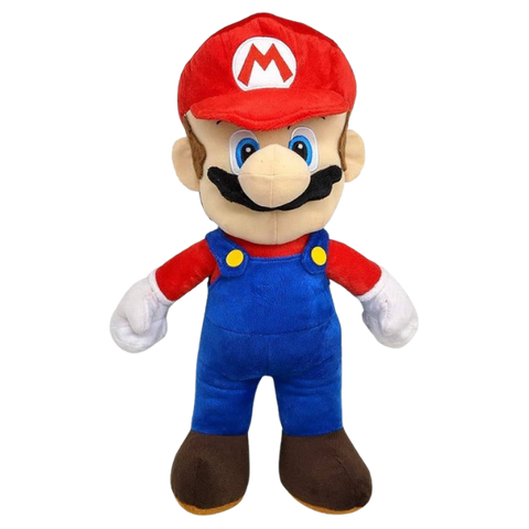 A very large, high quality, and well-stuffed Mario plush. He has lots of nice little details including nicely embroidered eyes, a shapely mustache, and button details on his blue overalls.