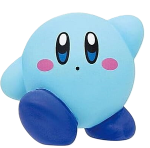 Blue kirby vinyl figure with a small dot or circle for a mouth.