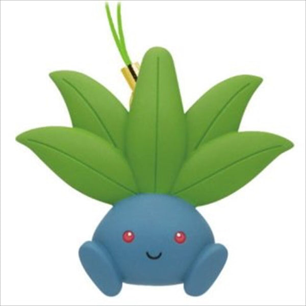 A blue and green Oddish keychain with a green strap.