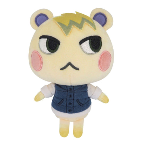 A plushie of Marshall the squirrel. He is a beige colored squirrel with sideswept bangs and circular pink cheeks. He's wearing a navy puffy vest.