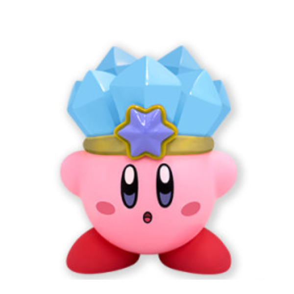 Kirby wearing a light blue ice crown.
