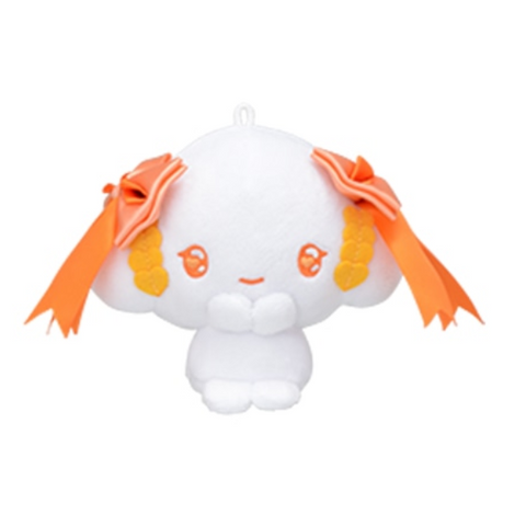 A small Cogimyun plushie with two silky orange ribbons on her ears