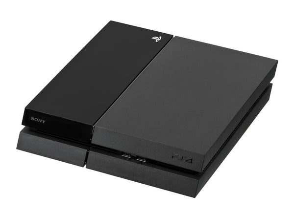 Playstation 4 console pictured lying horizontally. Photo by Evan Amos, wikimedia commons.