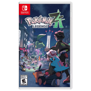 the cover art for pokemon legends ZA for switch, featuring a mega lucario, pikachu, tepig, chikorita, and totodile