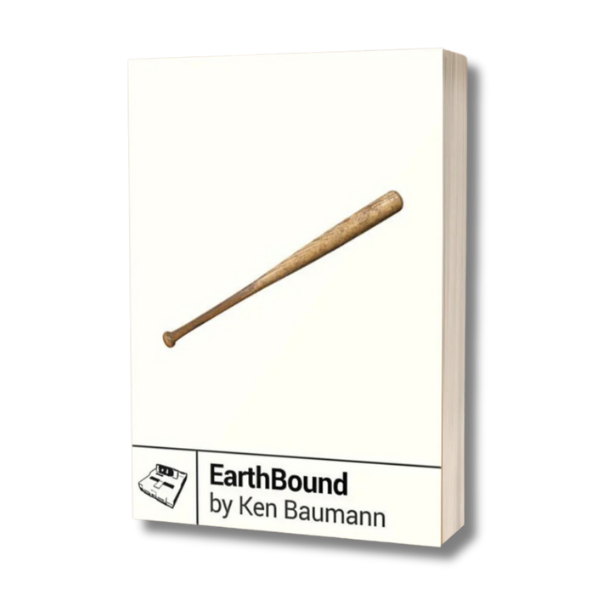 A view of the cover of Earthbound by Ken Baumann. The cover is white with a brown baseball bat on the front.