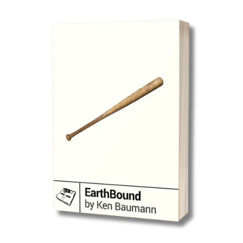 A view of the cover of Earthbound by Ken Baumann. The cover is white with a brown baseball bat on the front.