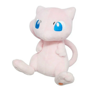 A light pink soft plushie of mew. The eyes and face details are nicely embroidered.
