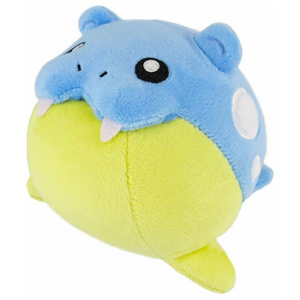 A small, round spheal plush. His eyes, face details, and spots are nicely embroidered. His two teeth are thick felt.