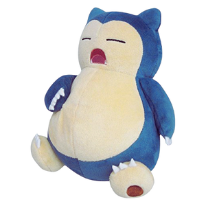 A very high quality snorlax plush made of soft fabric. He has nicely embroidered face details, and one arm is resting on his stomach.