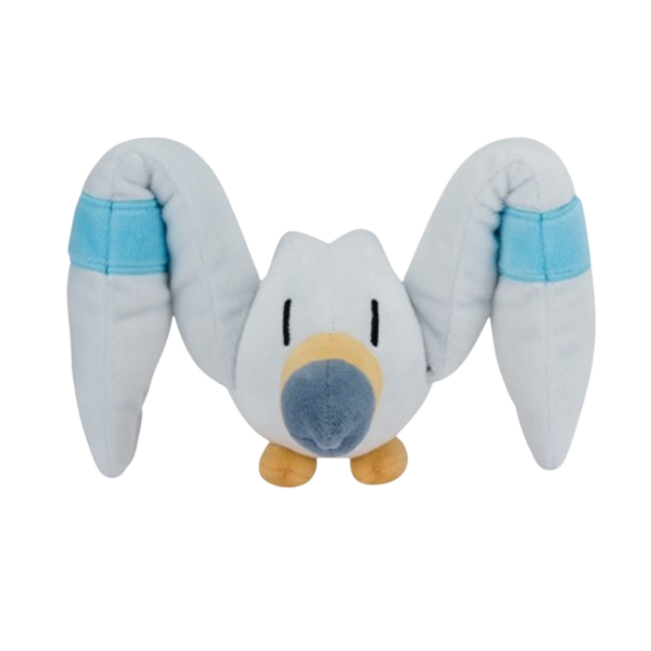 A high quality wingull plushie with his wings folded. His facial details are nicely embroidered.