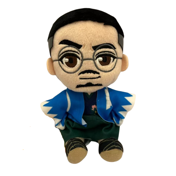 A highly detailed plush of Heisuke Todo (Zhao) from Like a Dragon Ishin/Yakuza 7 Like a Dragon. He is in traditional garb, with blue and white flowy robes, and his face and glasses are nicely embroidered.