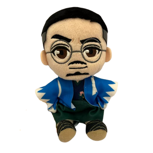 A highly detailed plush of Heisuke Todo (Zhao) from Like a Dragon Ishin/Yakuza 7 Like a Dragon. He is in traditional garb, with blue and white flowy robes, and his face and glasses are nicely embroidered.