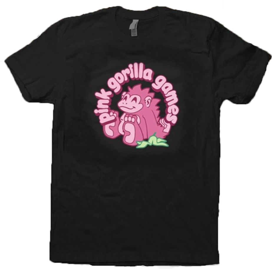 An image of our Pink Gorilla shirt. It is a black T-shirt with our standard Pink Gorilla logo.